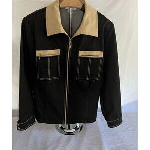 St John Sport by Marie Gray Black Knit Jacket Contrast Stitch Vintage 90's Large